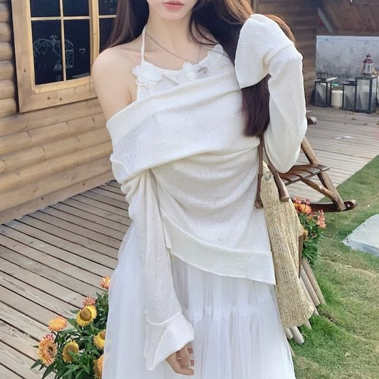 High Mock Maxi Rise Skirt A-Line Two-Piece Top Long-Sleeve Plain /