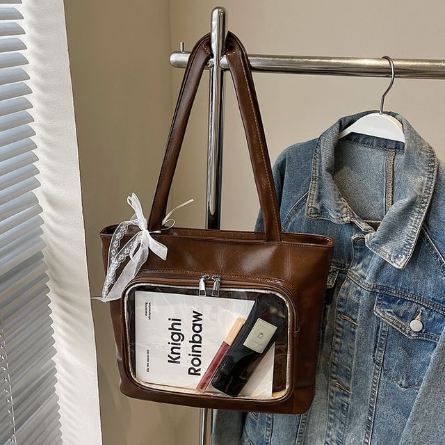 Bag Plain Leather Faux Tote Panel PVC