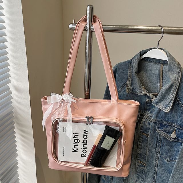 Bag Plain Leather Faux Tote Panel PVC