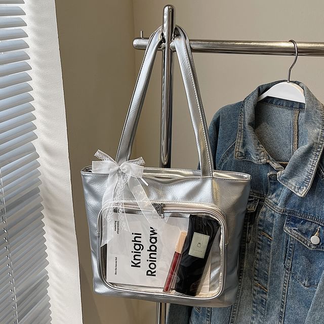 Bag Plain Leather Faux Tote Panel PVC