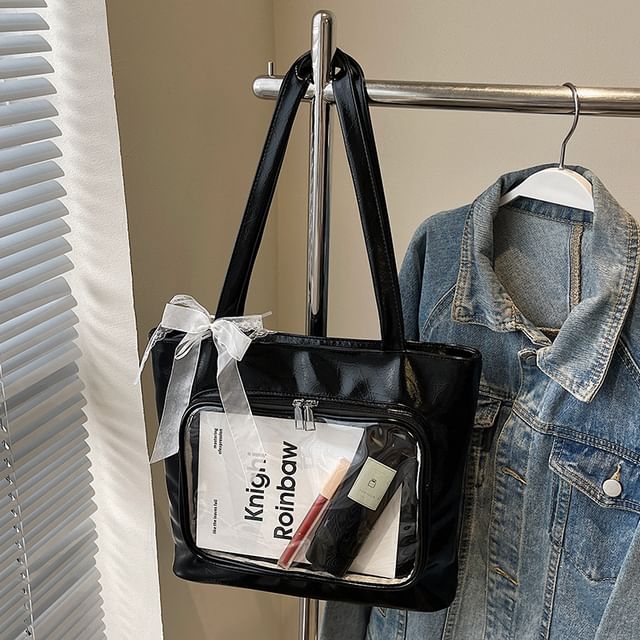 Bag Plain Leather Faux Tote Panel PVC