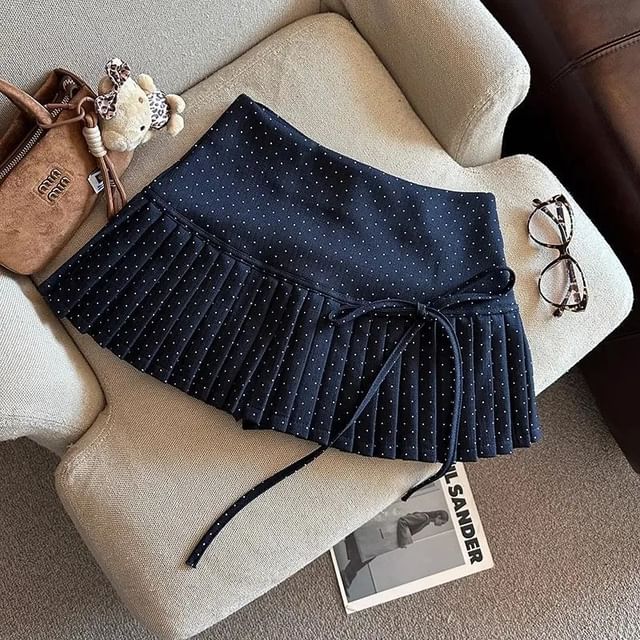 Mini Skirt Dotted Rise A-Line High Pleated