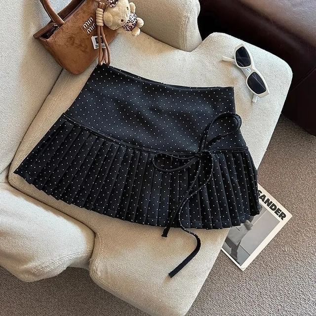 Mini Skirt Dotted Rise A-Line High Pleated