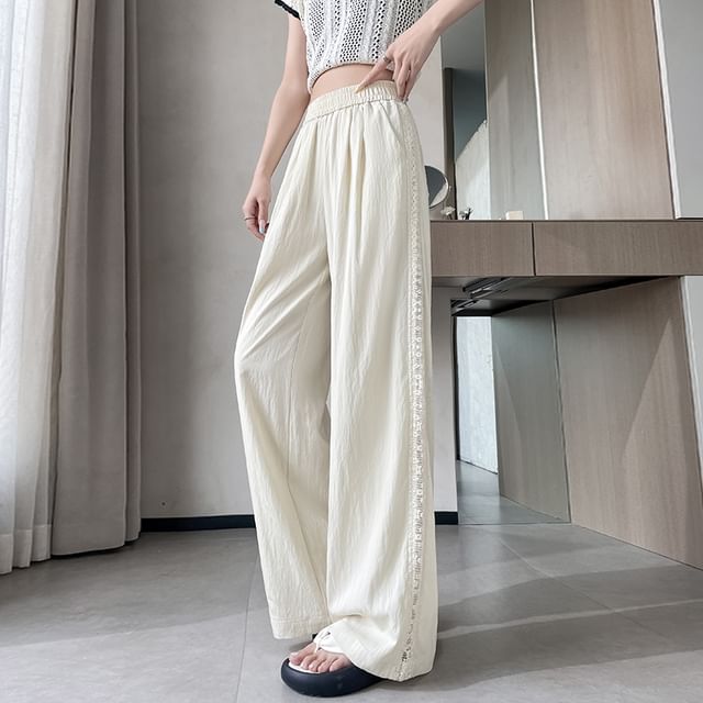 High Rise Panel Leg Wide Lace Pants