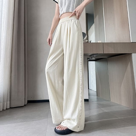 High Rise Panel Leg Wide Lace Pants
