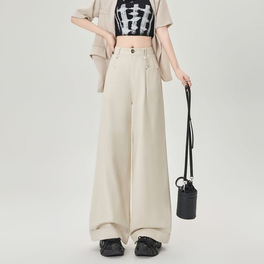 High Dress Wide Plain Pants Leg Waist