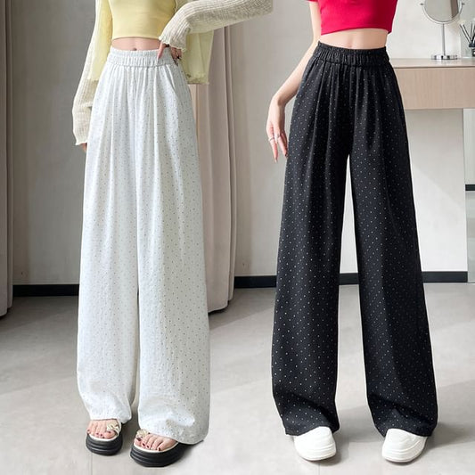 (Various Waist Leg Dotted Designs) Pants Wide High