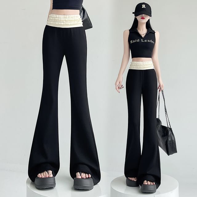 Two Flared Tone (Various Trim Pants Designs) Rise High Frill