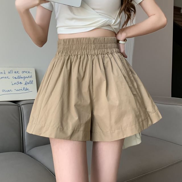 Plain Shorts High Leg Wide Waist