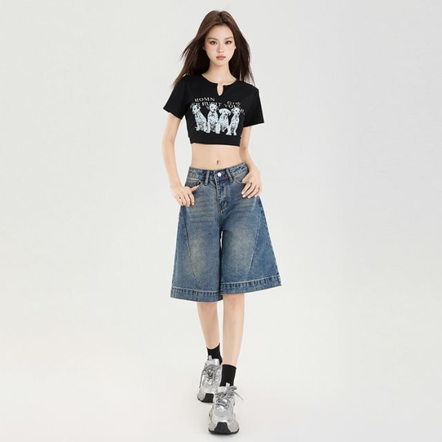 Wide Washed Mid Jorts Rise Leg