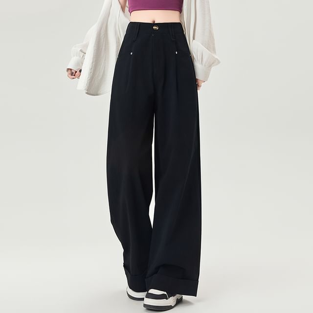 High Dress Wide Plain Pants Leg Waist