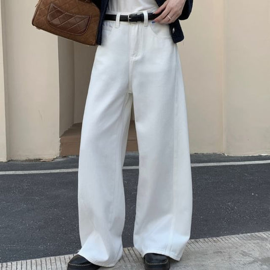 Waist Jeans Leg Wide Low Washed