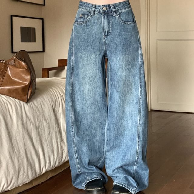 Waist Jeans Leg Wide Low Washed