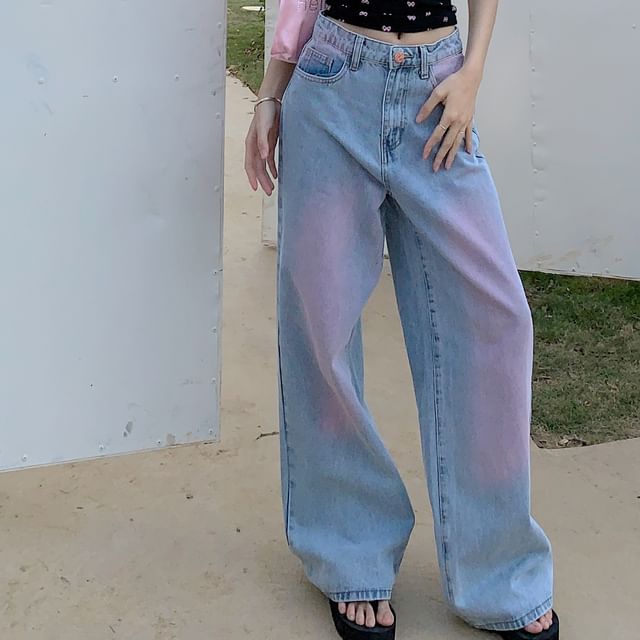 Washed Rise Wide Low Jeans Leg