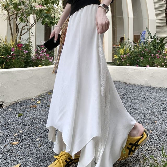 Midi Rise Skirt High Asymmetrical Mermaid Panel Lace