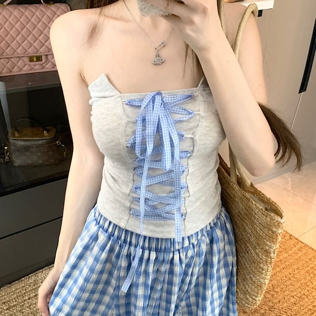 Gingham Top Tube Lace-Up