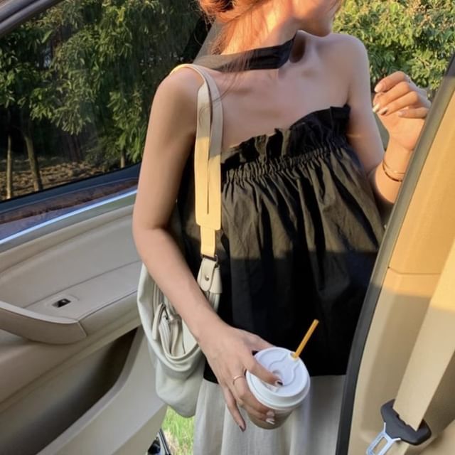 Keyhole Plain Balloon Top Ruffled Open Camisole Back