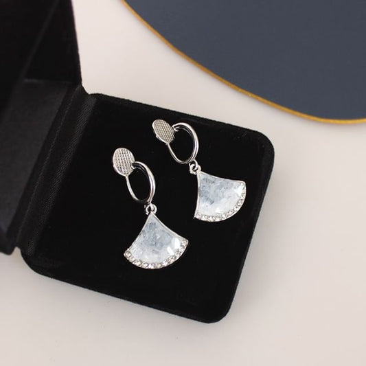 Drop Gingko Rhinestone Clip-On / Earring