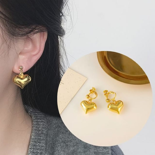 / Clip-On Heart Earring Drop