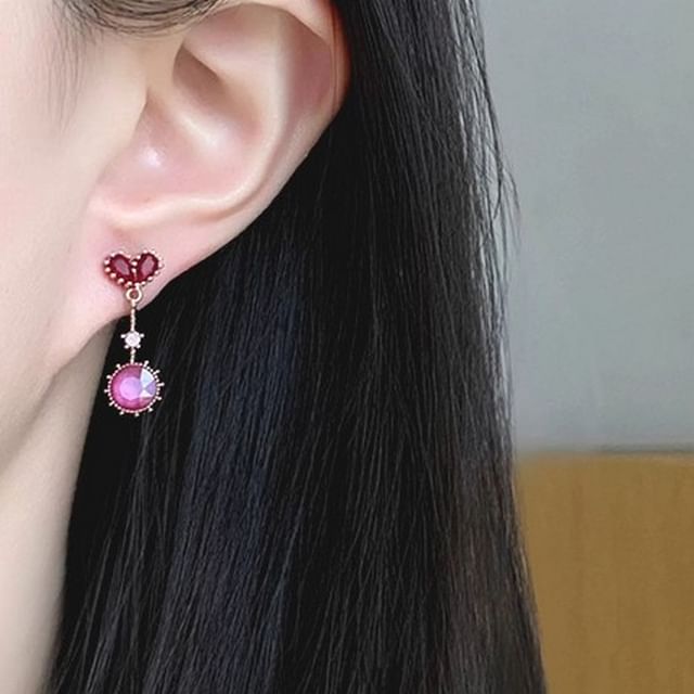 Drop Clip-On Earring / Heart Rhinestone