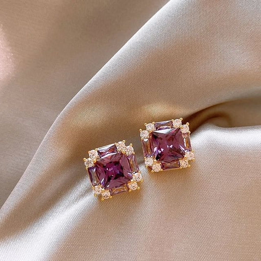 Stud Earring Square Gemstone