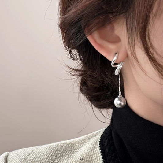 Earring Rhinestone Dangle Pearl Faux