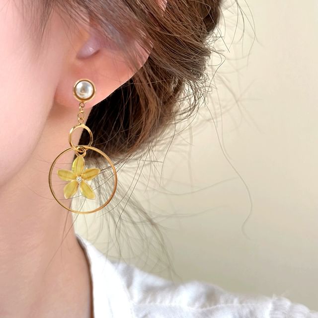 Faux Cuff Rhinestone Ear Alloy / Pearl Earring Floral Dangle