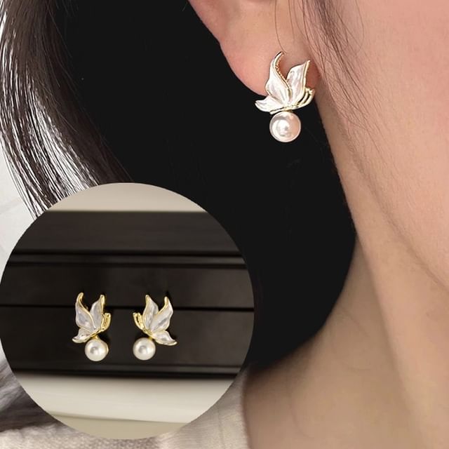 Butterfly Alloy Cuff Earring Pearl Drop Faux / Ear
