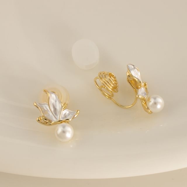 Butterfly Alloy Cuff Earring Pearl Drop Faux / Ear
