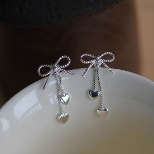 Earring Heart Bow Dangle Alloy