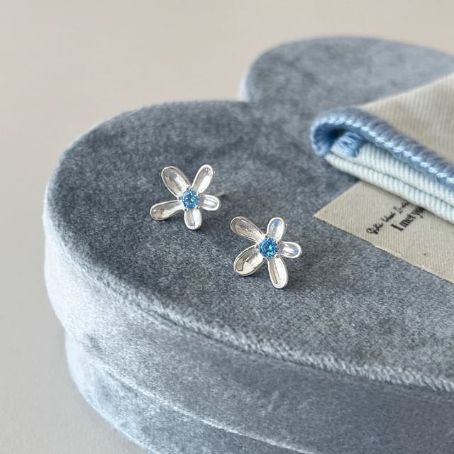 Stud Earring Floral Rhinestone Alloy