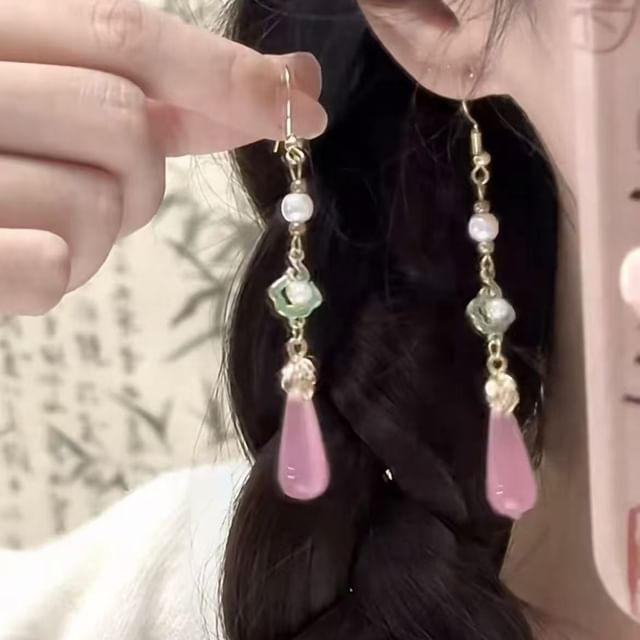 Dangle Gemstone Alloy Pearl Faux Earring