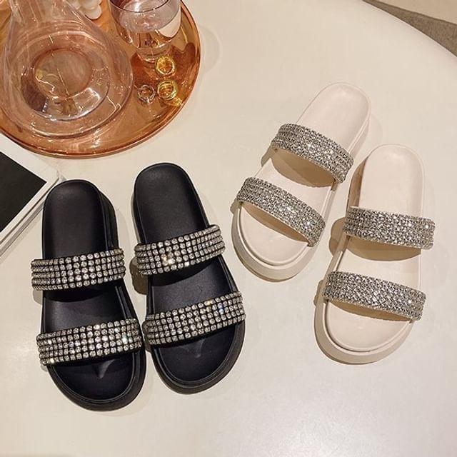 Slide Platform Sandals Rhinestone
