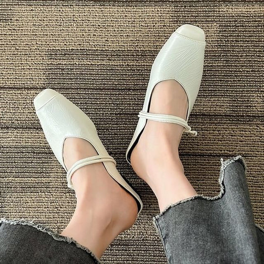 Faux Heel Mules Plain Leather Jane Mary Low