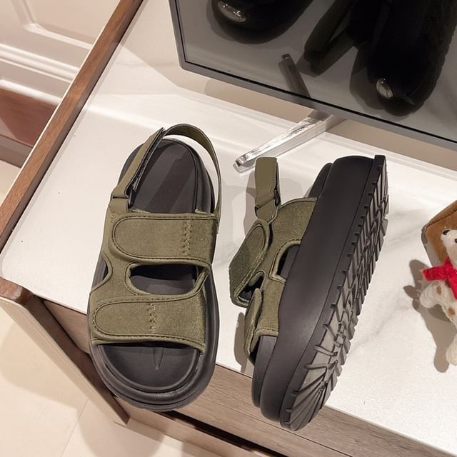 Adhesive Sandals Plain Strap Platform Slingback