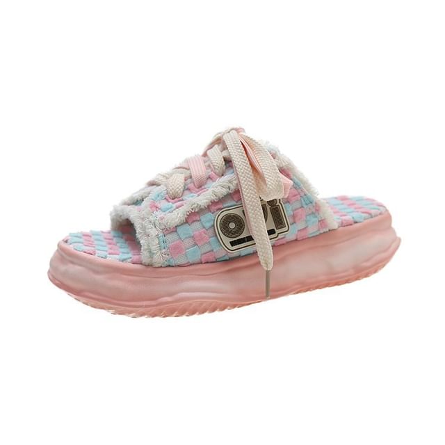 Sneakers Checkerboard Lace-Up Frayed Platform Sandals