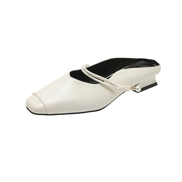 Faux Heel Mules Plain Leather Jane Mary Low