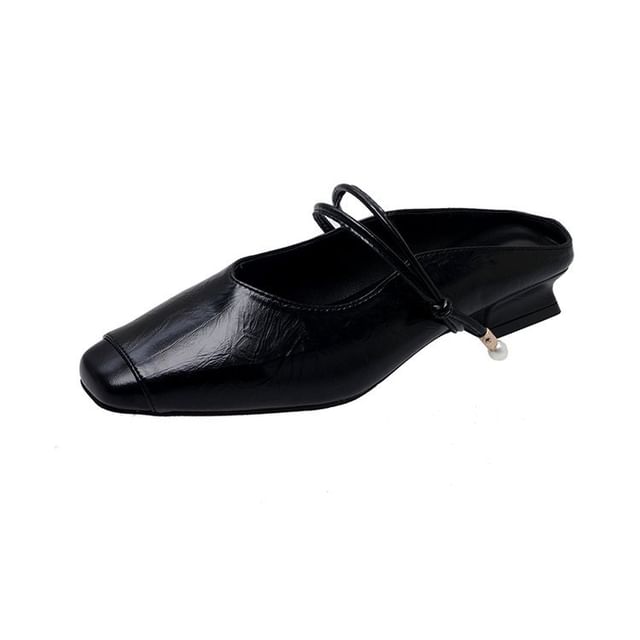 Faux Heel Mules Plain Leather Jane Mary Low