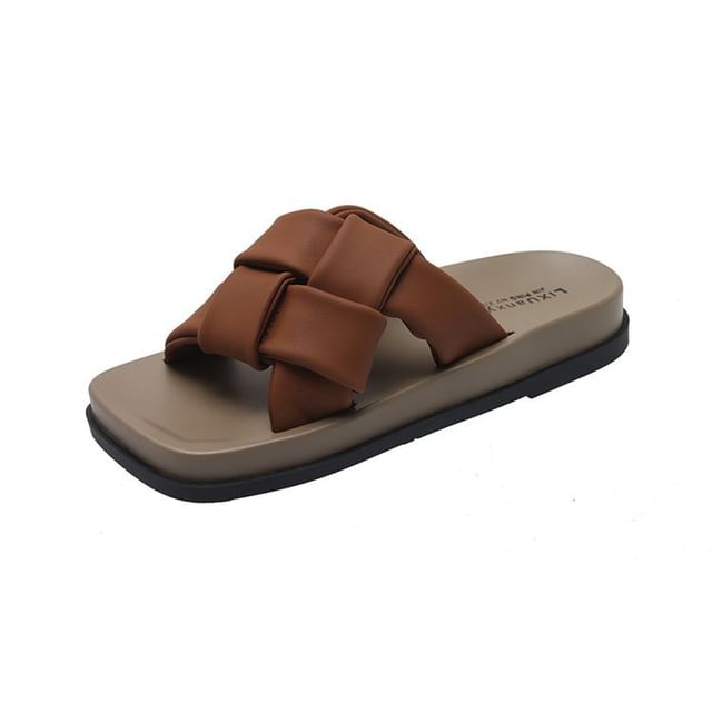 Sandals Platform Toe Faux Woven Leather Square