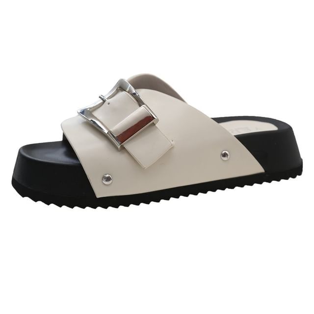 Leather Platform Buckled Faux Sandals