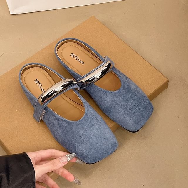 Metal Jane Toe Suede Accent Faux Mules Square Mary