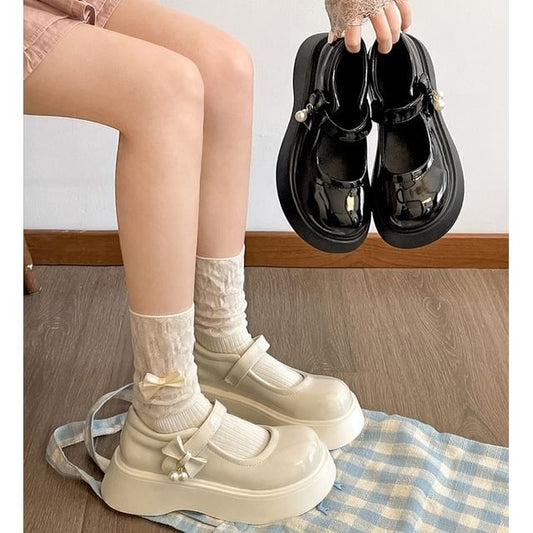 Faux Shoes Platform Leather Jane Mary