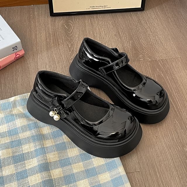 Faux Shoes Platform Leather Jane Mary