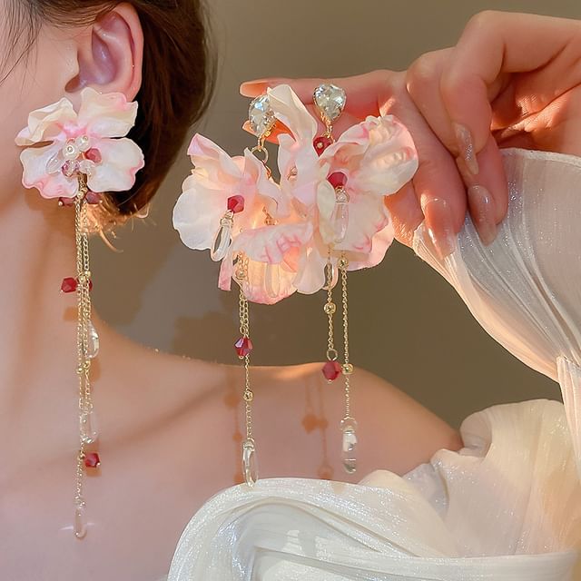 Earring Dangle Alloy Floral Designs) (Various Fabric