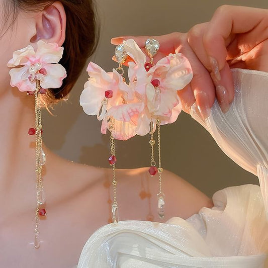 Earring Dangle Alloy Floral Designs) (Various Fabric