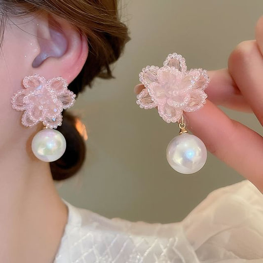 Pearl Floral Faux Alloy Drop Earring Bead