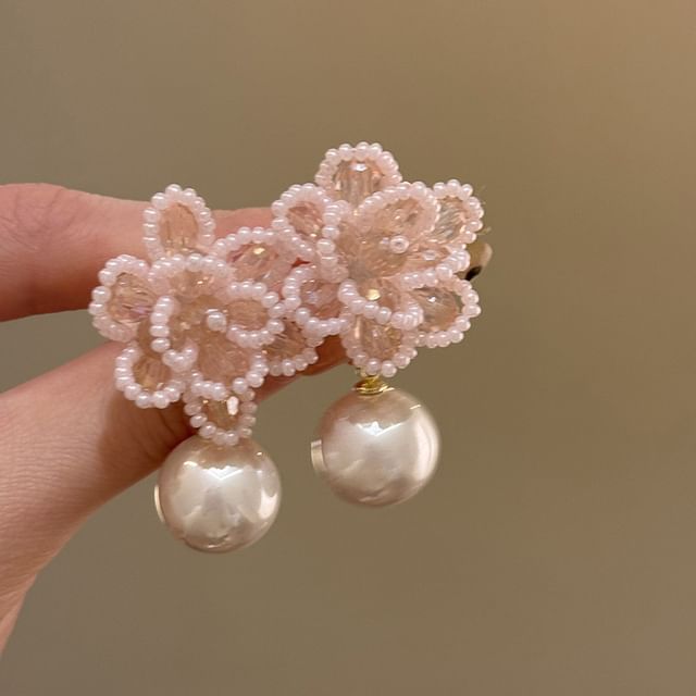 Pearl Floral Faux Alloy Drop Earring Bead