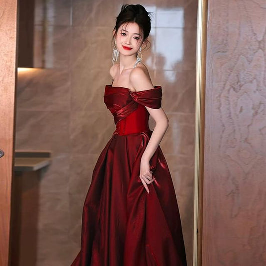 Maternity Short-Sleeve Off-Shoulder Glitter Ruched A-Line Evening Gown