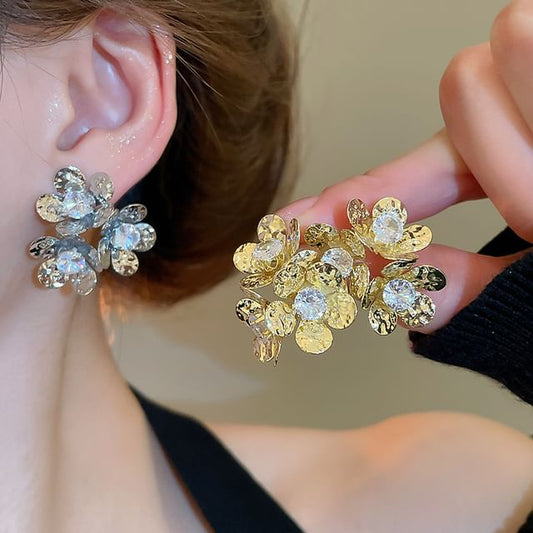 Earring Rhinestone Alloy Statement Floral