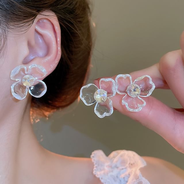 Designs) Acrylic Earring Floral Statement (Various Rhinestone